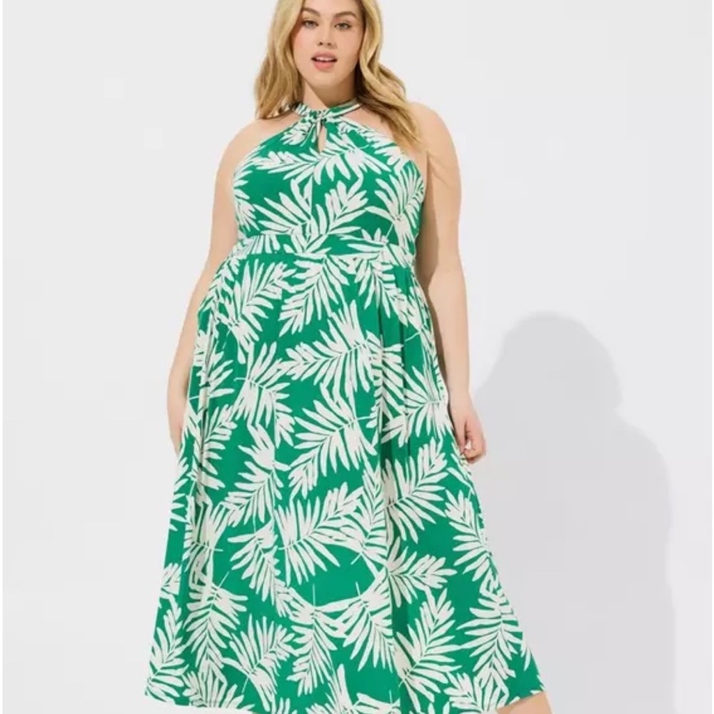 Torrid Green and White Leaf Print Midi Dress